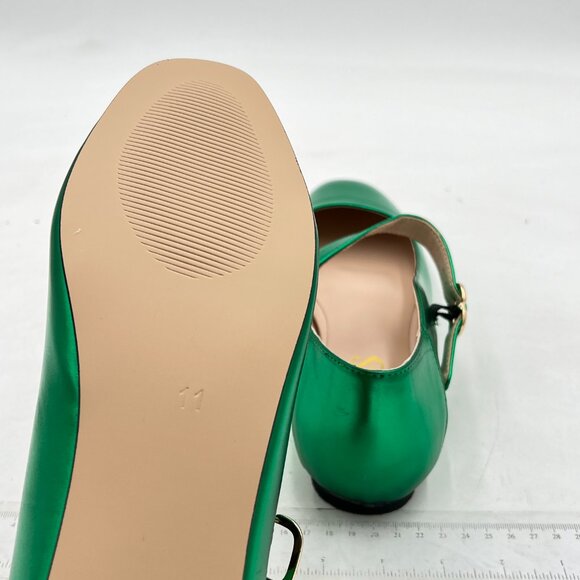 FYS Green Square Toe Low Heel Mary Jane Pumps Flats Ballets Buckled Dress Shoes - Picture 6 of 8
